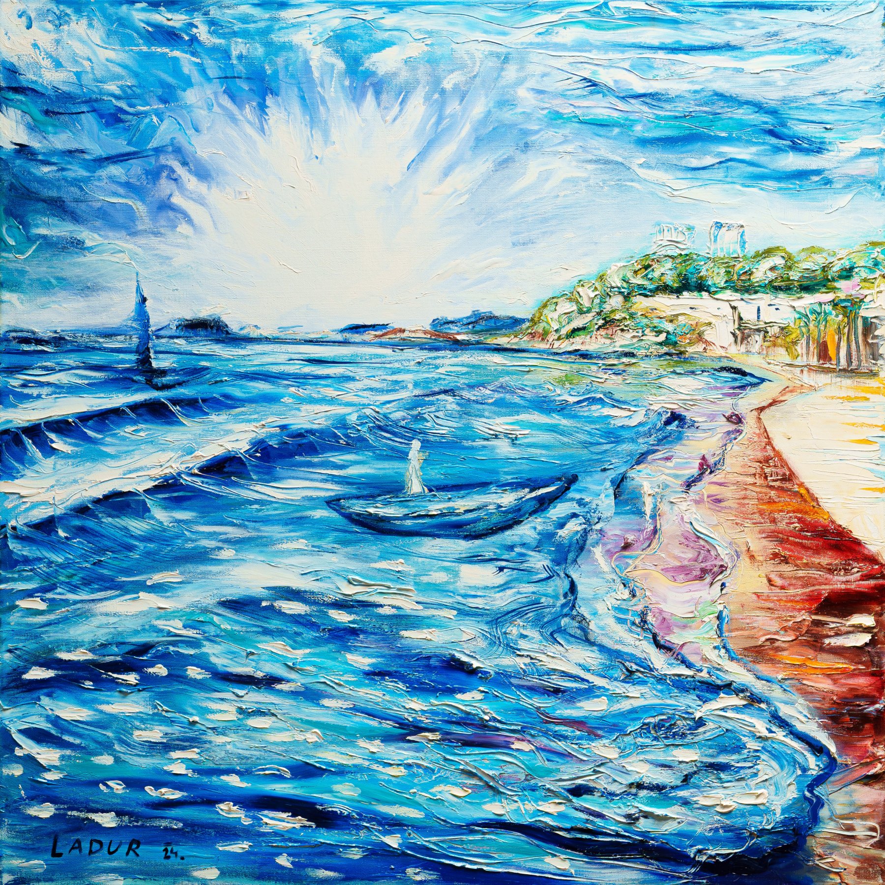 Light breaking above a sea and a bay